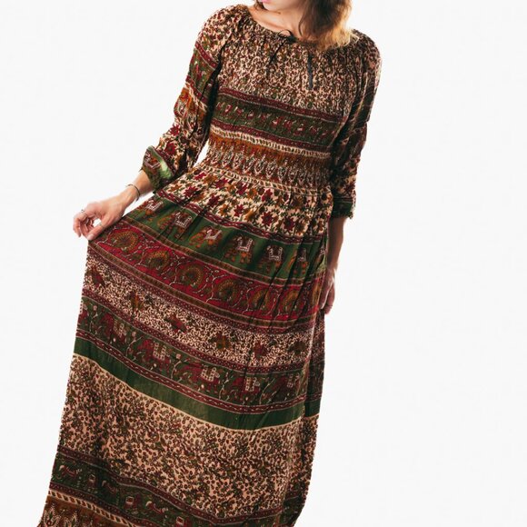 Colorful peasant maxi dress short sleeve off shoulder boho summer floral tie dye - Picture 3 of 6